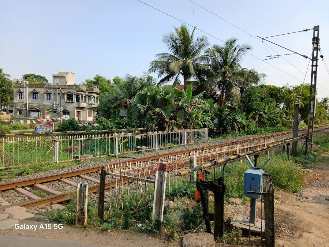 railway line corner with tree