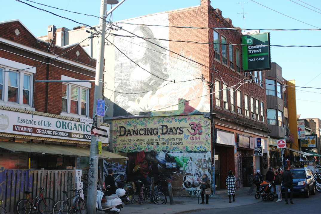 Colourful storefronts and stalls in Kensington Market, Toronto